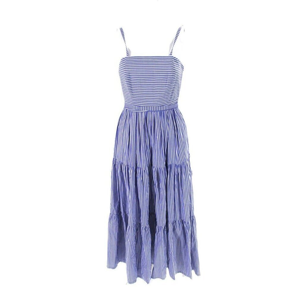 NWT J.Crew Tiered Maxi in Lagoon White Stripes Tie Waist Cotton Sun Dress 0 - Picture 2 of 7